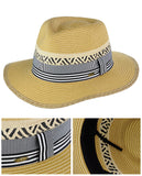 C.C Women's Paper Woven Panama Sun Beach Hat with Striped Band, Natural