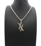 Stone Stud Double X Pendant w/ 3mm 24" Cuban Chain Necklace