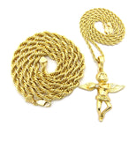 Pendant with 3mm 24" Rope Chain and 6mm 30" Rope Chain Necklace in Gold-Tone