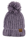 C.C Women's Chenille Soft Stretchy Pom Cuffed Knit Beanie Cap Hat