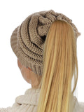 D&Y Versatile Ponyflo Messy High Bun Ponytail Metallic Thread Visor Beanie Cap
