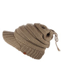 D&Y Versatile Ponyflo Messy High Bun Ponytail Metallic Thread Visor Beanie Cap