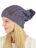 C.C Women's Chenille Soft Stretchy Pom Cuffed Knit Beanie Cap Hat