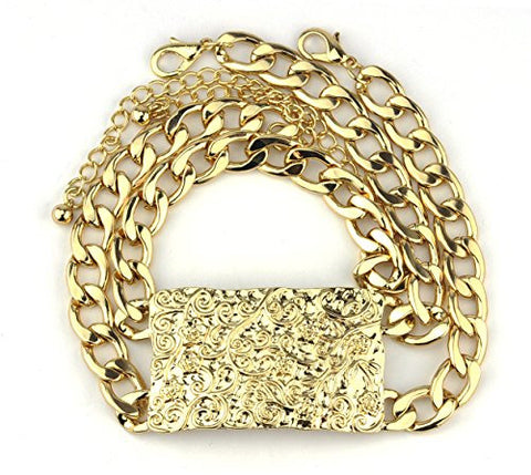 Floral Hammered Plaque Double Chain Choker Necklace in Gold-Tone ON0544GL