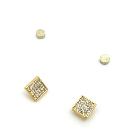 6 Stone Row Square Shape Stud Magnetic Earrings