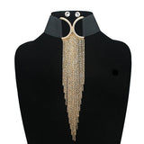 Women's Elastic Choker Dangling Waterfall Necklace and Ball Earring Set in Gold-Tone