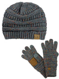 C.C Colorful Confetti Cable Knit Beanie and Anti-Slip Touchscreen Gloves Set
