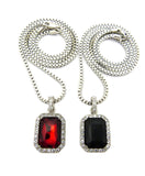 Dual Hip-Hop Radiant Cut Gemstone Pendant Set w/ Chain Necklace