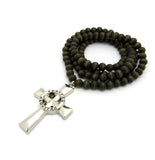 Veritas Aequitas Truth & Justice Cross Pendant w/ 8mm 36" Wood Bead Necklace