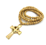 Veritas Aequitas Truth & Justice Cross Pendant w/ 8mm 36" Wood Bead Necklace