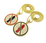 Colored Stone Border Rapper Music Video Monster Logo Pendant Set w/ Box Chain Necklaces in Gold-Tone