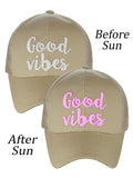 C.C Ponycap Color Changing Embroidered Quote Adjustable Trucker Baseball Cap, Good Vibes