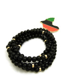 Pan Africa Continent Pendant with  8mm 36" Black Wooden Bead and Metal Disc Necklace, Gold-Tone