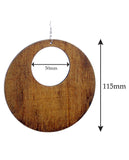Women's Large Round Flat Wood Dangle Pierced Earrings
