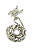Stone Stud TS Rapper Pendant with 2mm 24" Box Chain Necklace, Silver-Tone