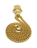 Stone Stud Hollow Basketball Net Pendant with 6mm Cuban Chain in Gold-Tone, 30"