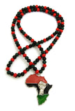 Power Fist on Pan Africa Continent Pendant with 6mm 36" Multicolored Wood Bead Necklace, Silver-Tone