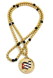 Stone Stud Waving Flag Medal Pendant with 6mm 30" CCB Bead Necklace in Gold-Tone, Cuba