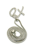 Stone Stud XO Heart Pendant with 2mm 24" Box Chain Necklace, Silver-Tone
