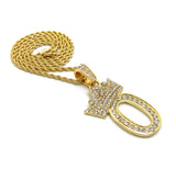 Stone Stud Tilted Crown Number Pendant with 3mm 18" Rope Chain Necklace, 0, Gold-Tone
