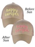 C.C Ponycap Color Changing Embroidered Quote Adjustable Trucker Baseball Cap, Happy Camper