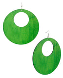 Women's Large Round Flat Wood Dangle Pierced Earrings