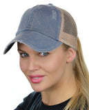 Ponyflo Ponytail Messy High Bun Distressed Adjustable Trucker Baseball Cap