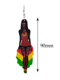 Women's Exquisite African Ebony Model Dangle Pierced Earrings Set, Corset Dress