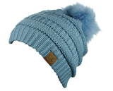 NYFASHION101 Soft Stretch Cable Knit Faux Fur Pom Pom Beanie Hat