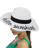C.C Women's Paper Weaved Crushable Beach Embroidered Quote Floppy Brim Sun Hat, Hello Sunshine