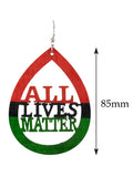 Women's Rasta Slogan All Lives Matter Wood Teardrop Dangle Pierced Earrings