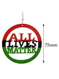 Women's Rasta Slogan All Lives Matter Wood Encircled Dangle Pierced Earrings