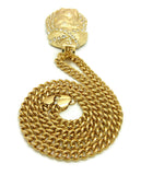 Stone Stud Hair Jesus Face Pendant with 6mm Cuban Chain in Gold-Tone, 36"