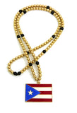 Polished Flag Pendant with 6mm 30" CCB Bead Necklace in Gold-Tone, Puerto Rico