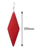 Women's Wooden Elongated Diamond Shape Dangle Pierced Earrings