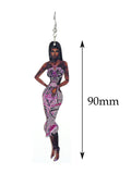 Women's Exquisite African Ebony Model Dangle Pierced Earrings Set, Batik Dress