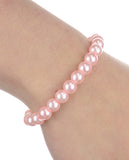 Women's 7mm Simulated Pearl Necklace with Stretch Bracelet and Ball Earrings