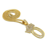 Stone Stud Tilted Crown Number Pendant with 3mm 24" Cuban Chain Necklace, 0, Gold-Tone