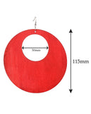 Women's Large Round Flat Wood Dangle Pierced Earrings