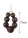 Women's Wooden Ball Bead Hoop Dangle Pierced Earrings