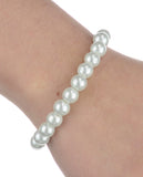 Women's 7mm Simulated Pearl Necklace with Stretch Bracelet and Ball Earrings