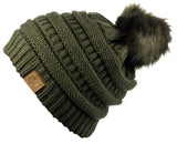 NYFASHION101 Soft Stretch Cable Knit Faux Fur Pom Pom Beanie Hat