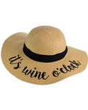 C.C Women's Paper Weaved Beach Time Embroidered Quote Floppy Brim Sun Hat