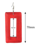 Women's Geometric Open Rectangle Wood Dangle Pierced Earrings