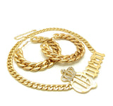Stone Stud Crowned Queen Pendant Chain Necklace with Bamboo Style Hoop Earrings Jewelry Set