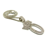 Stone Stud Tilted Crown Number Pendant with 2mm 24" Box Chain Necklace, 0, Silver-Tone