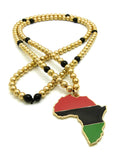 Pan Africa Continent Pendant with 6mm 30" CCB Bead Necklace, Gold-Tone/Pan Africa