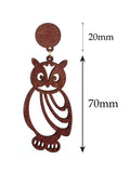 Women's Wooden Owl Cut Out Pierced Dangle Earrings