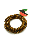 Pan Africa Continent Pendant with  6mm 30" Wooden Bead and Metal Disc Necklace, Gold-Tone/Brown Wood