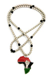 Pan Africa Continent Pendant with 6mm 30" CCB Bead Necklace, Silver-Tone/Power Fist on Pan Africa